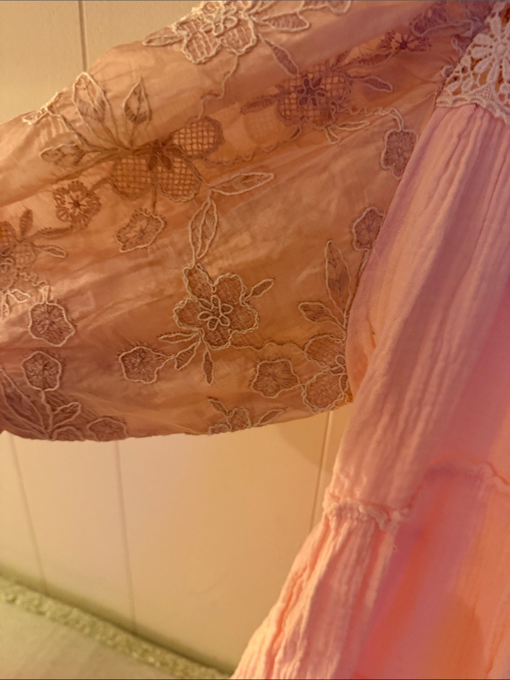 POL Blush Pink Lace Yoke Tiered Peasant Dress or Tunic - Picture 3 of 5